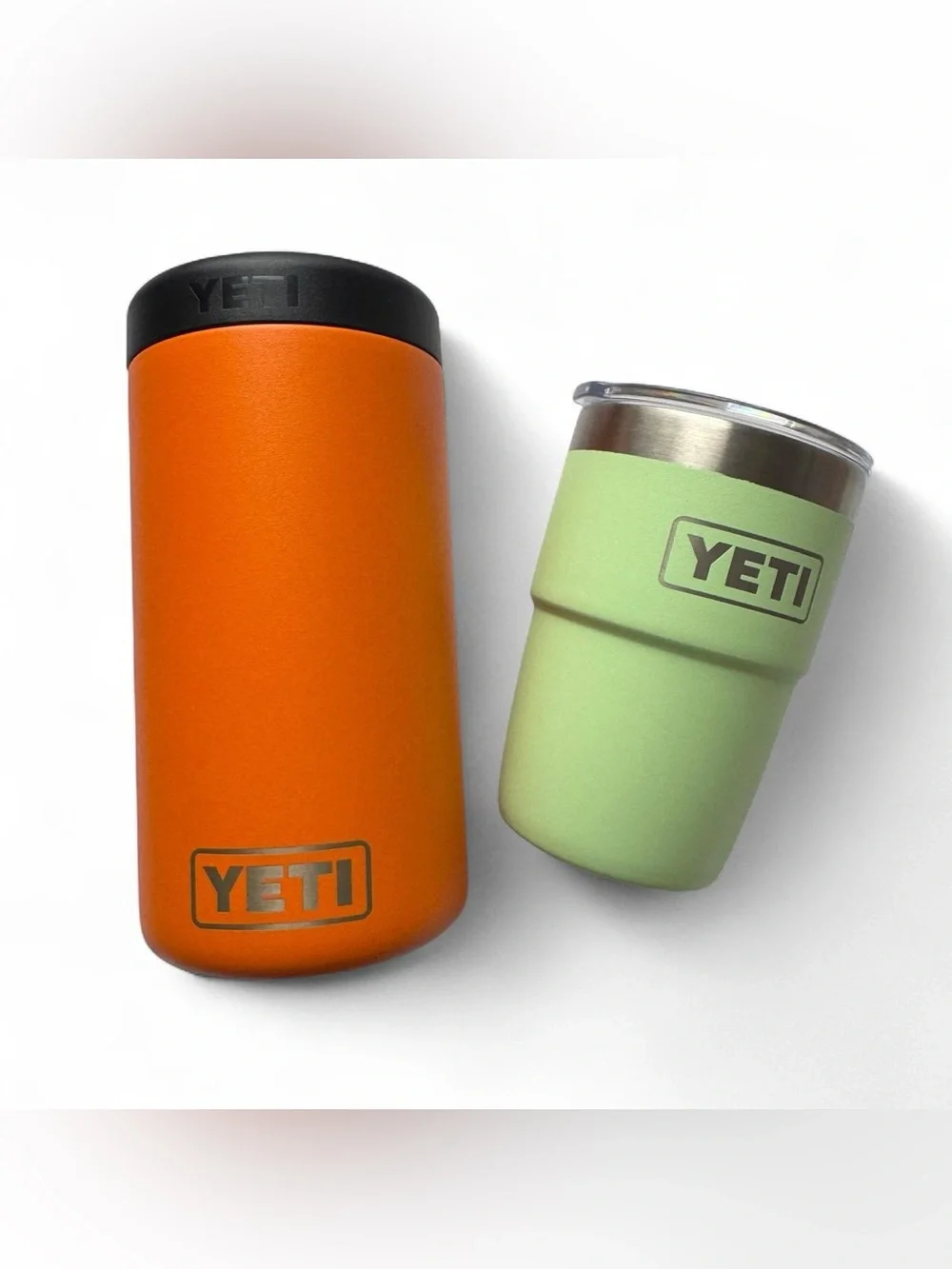 YETI Rambler Set - 8oz Lowball with Lid & Colster Can Holder Orange/Green